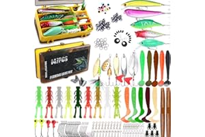 EXAURAFELIS Fishing Lure Fishing Lures kit Lure Set for Bass Trout Salmon Freshwater Fish Tackle Box Shrimp Worm Bait Spoon Grasshopper Crankbait Jigs Hooks Fishing Gear and Equipment