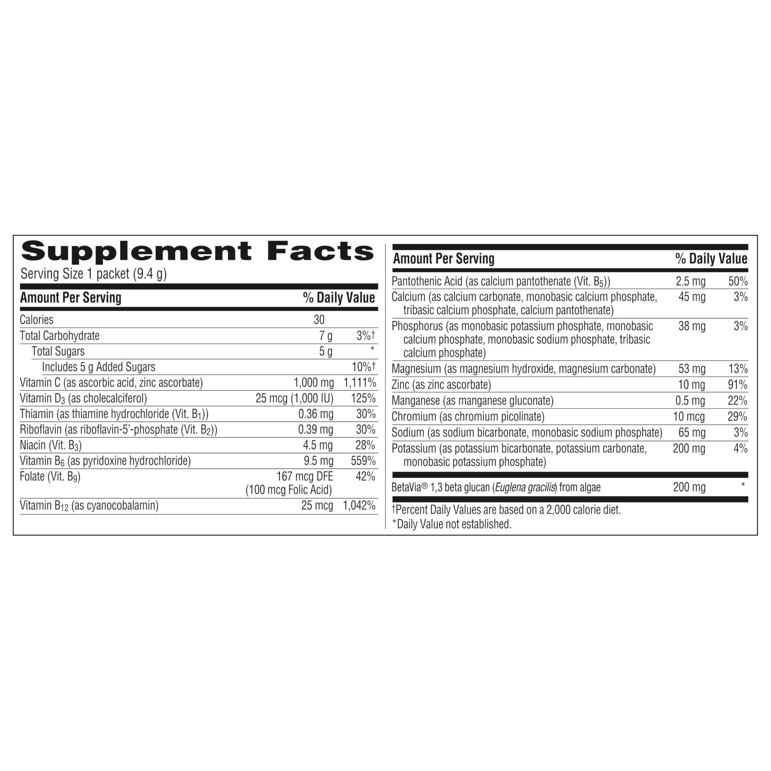 Emergen-C Immune+ Triple Action Immune Support Powder, BetaVia (R), 1000mg Vitamin C, B Vitamins, Vitamin D and Antioxidants, Super Orange, Back to School Essentials – 50 Count