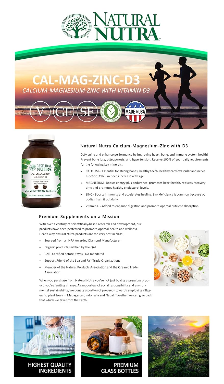 Natural Nutra Calcium Magnesium Zinc Supplement With Vitamin D3 100050025 Mg Cal Mag Zinc - 