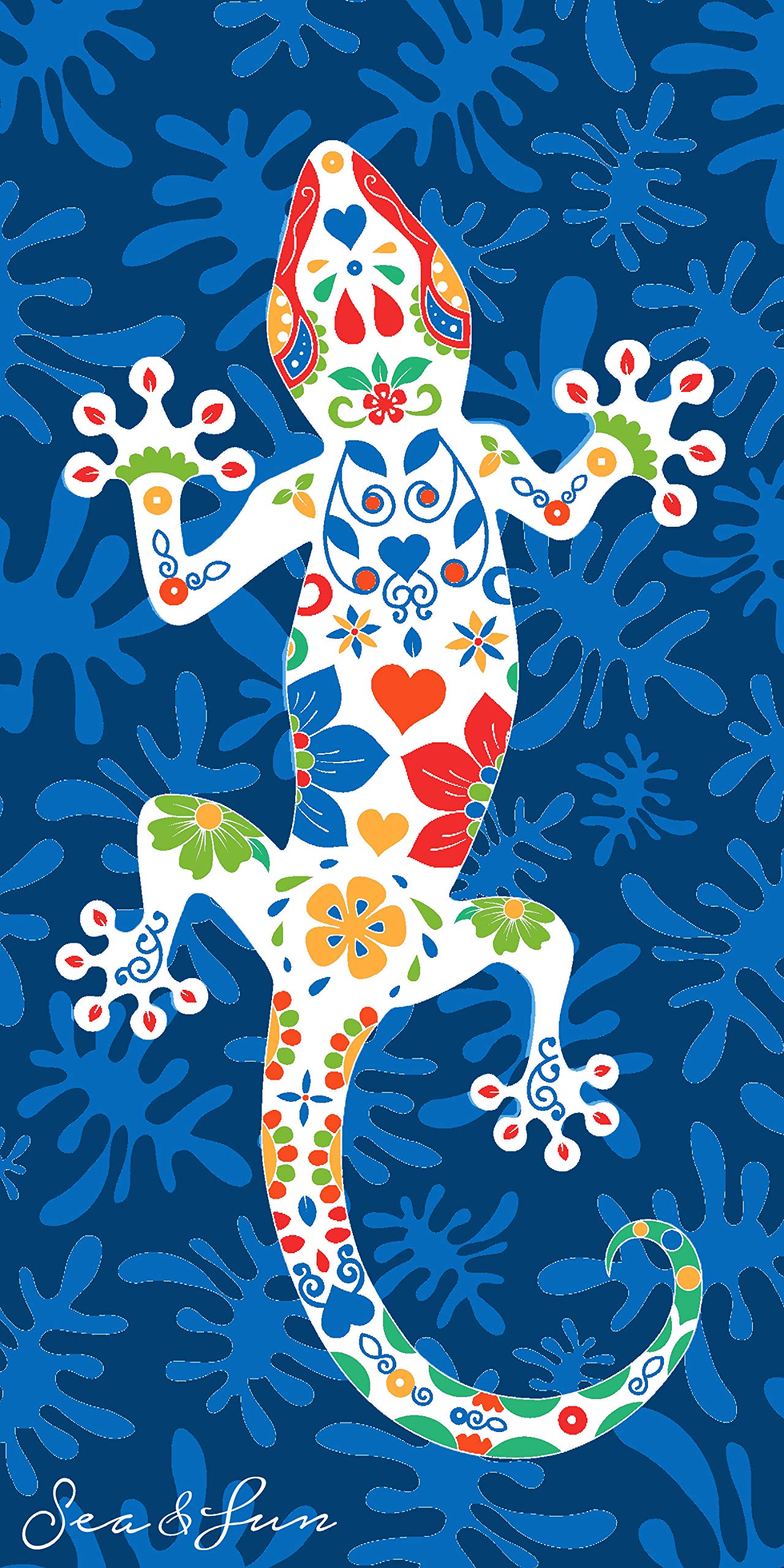 Miracle Home. Microfibre Beach Lizard Towel, 100% Polyester, Multicoloured, 75 x 145 cm