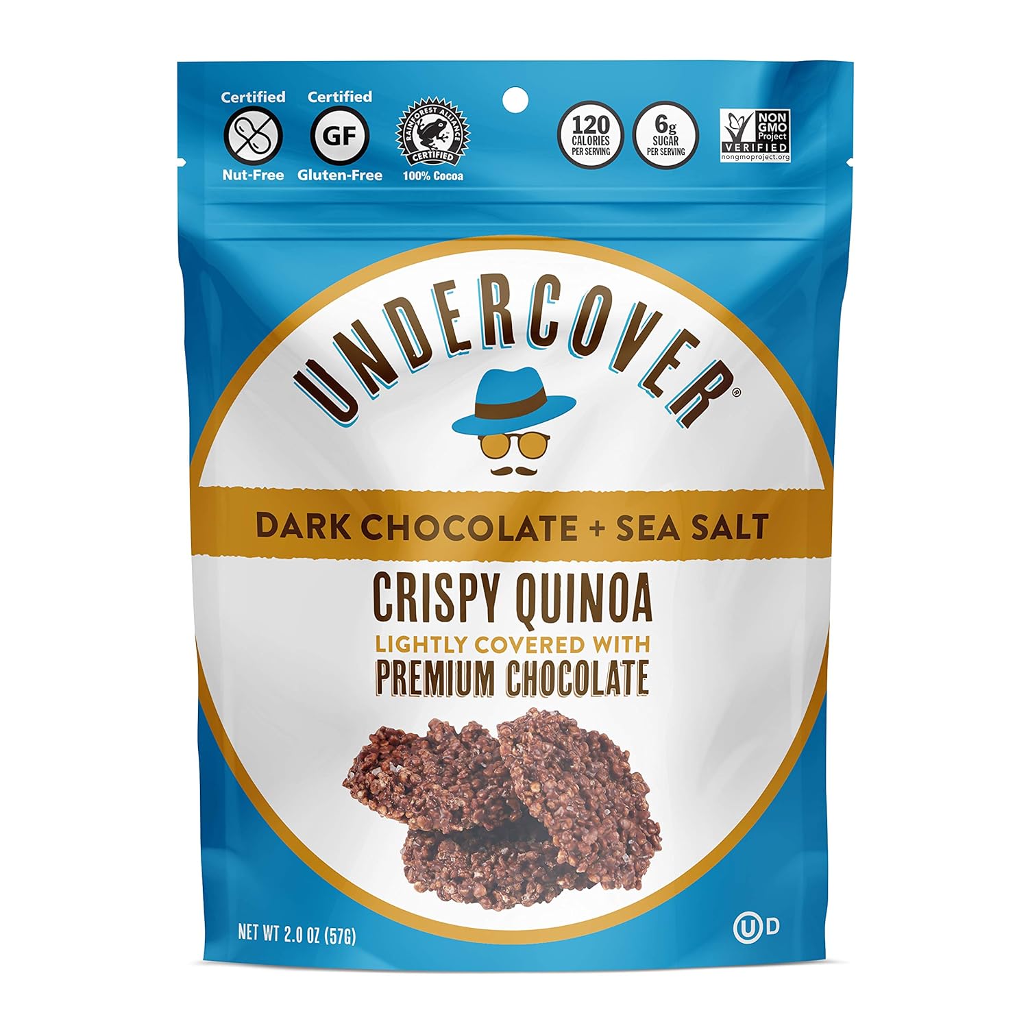 UNDERCOVER Chocolate Crispy Quinoa Snack - DARK CHOCOLATE + SEA SALT - Gluten-Free, Nut-Free