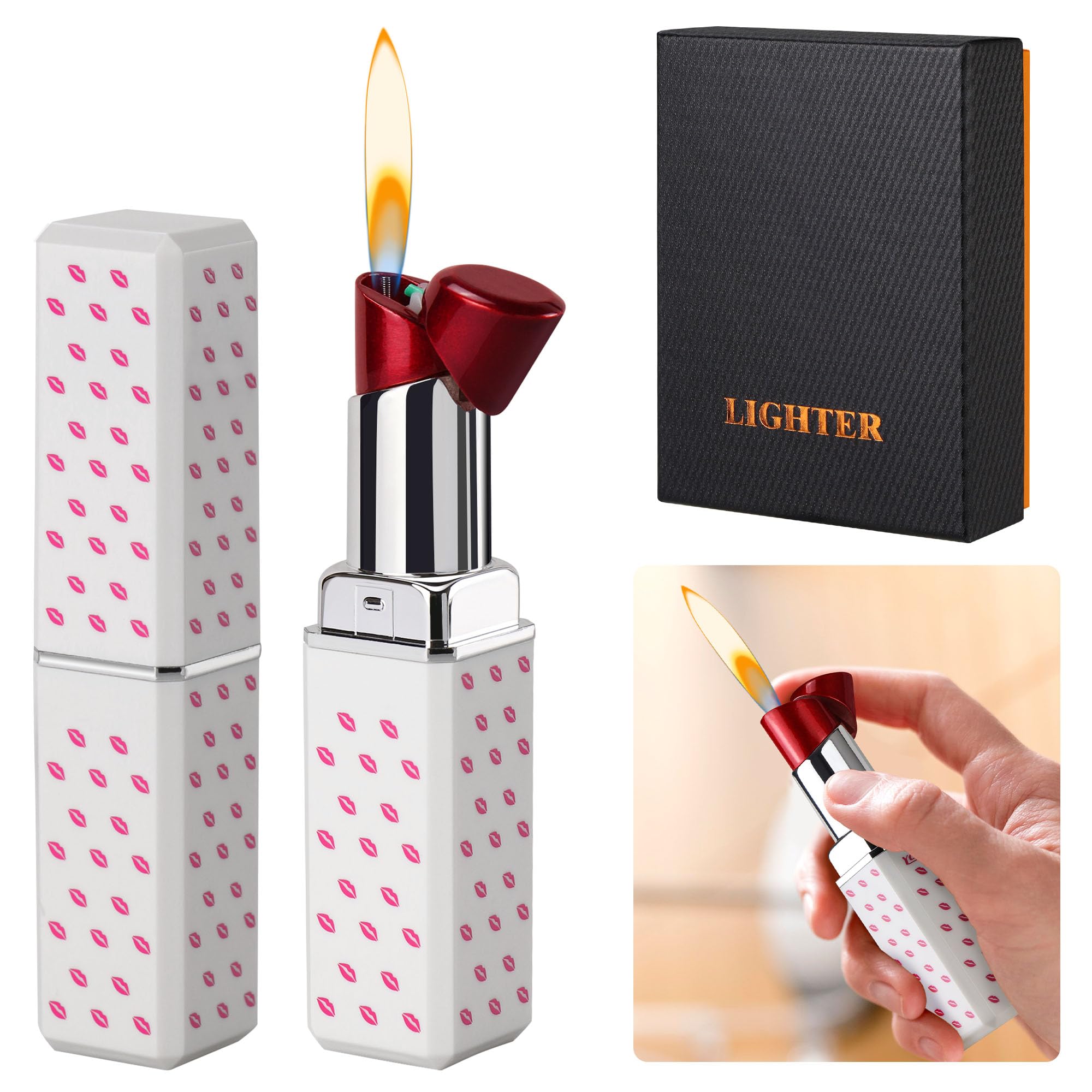 Photo 1 of (2) FLABOX Cute Lipstick Lighter Soft Flame Refillable Butane Lighter, Adjustable Pocket Lighter Delicate Gift for Girls Women Girlfriend on Birthday,Anniversary White(Without Butane)