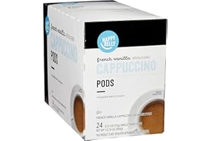 Amazon Brand - Happy Belly Cappuccino Coffee Pods Light Roast Compatible with 2.0 K-Cup Brewers, French Vanilla Flavored, 24 Count, 1.5 pound (Pack of 1)