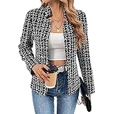SEMATOMALA Women's Tweed Plaid Blazer Jacket Notched Lined Casual Business Trendy Elegant Slim Work Office Coat