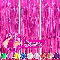 Fuchsia Curtains for Party Decorations, 3 Pack
