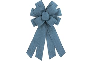 chmacura Blue Burlap Wreath Bow 20 x 11 Inches Easter Bows Blue Burlap Ribbon Bow Carnival Farmhouse Bow Tree Ornament for Home Front Door Decorations