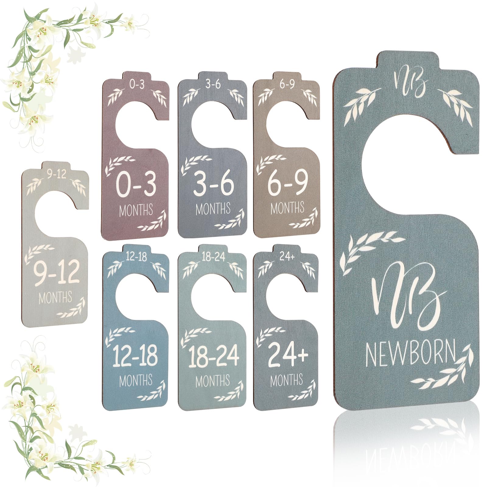 COMNICO 8PCS Wooden Baby Closet Dividers, Colorful Double-Sided Baby Closet Organizer Clothes Hanger Dividers for Newborn to 24 Months Size Clothes Boho Nursery Decor(Light Colored)