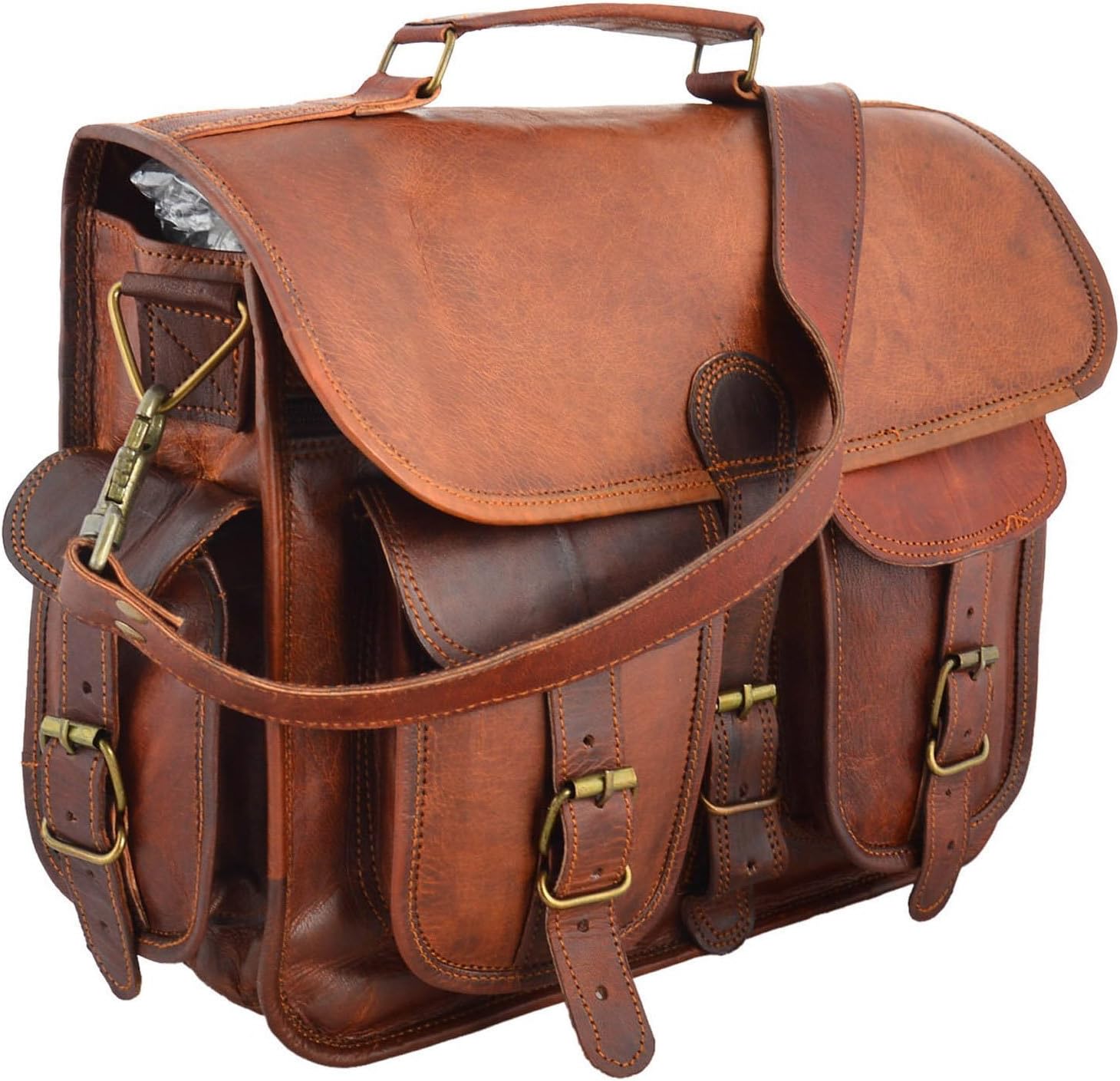 VarunHandicraftVH Vintage Soft Leather Messenger Brown Real Laptop Satchel Bag Genuine Briefcase