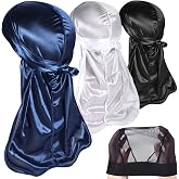 3PCS Silky Durags Pack for Men Waves, Satin Doo Rag, Award 1 Wave Cap,S