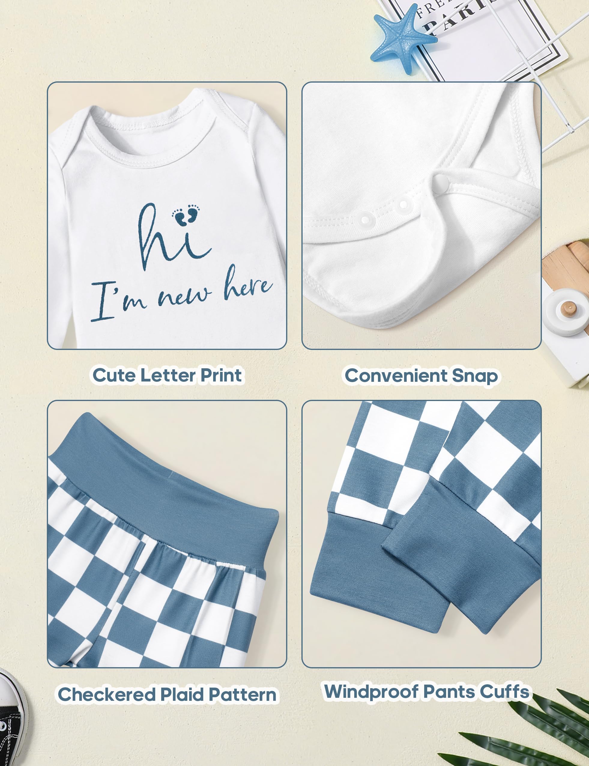 AGAPENG Baby Boy Clothes Newborn Boy Outfits Infant Letter Print Romper Long Pants Hat 3PCS Baby Boy's Clothing
