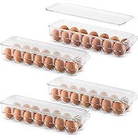 Set Of 4 Plastic Egg Holders Stackable Refrigerator Organizer Bins - Egg Tray Holder with Lid & Handles - Clear Plastic Stora