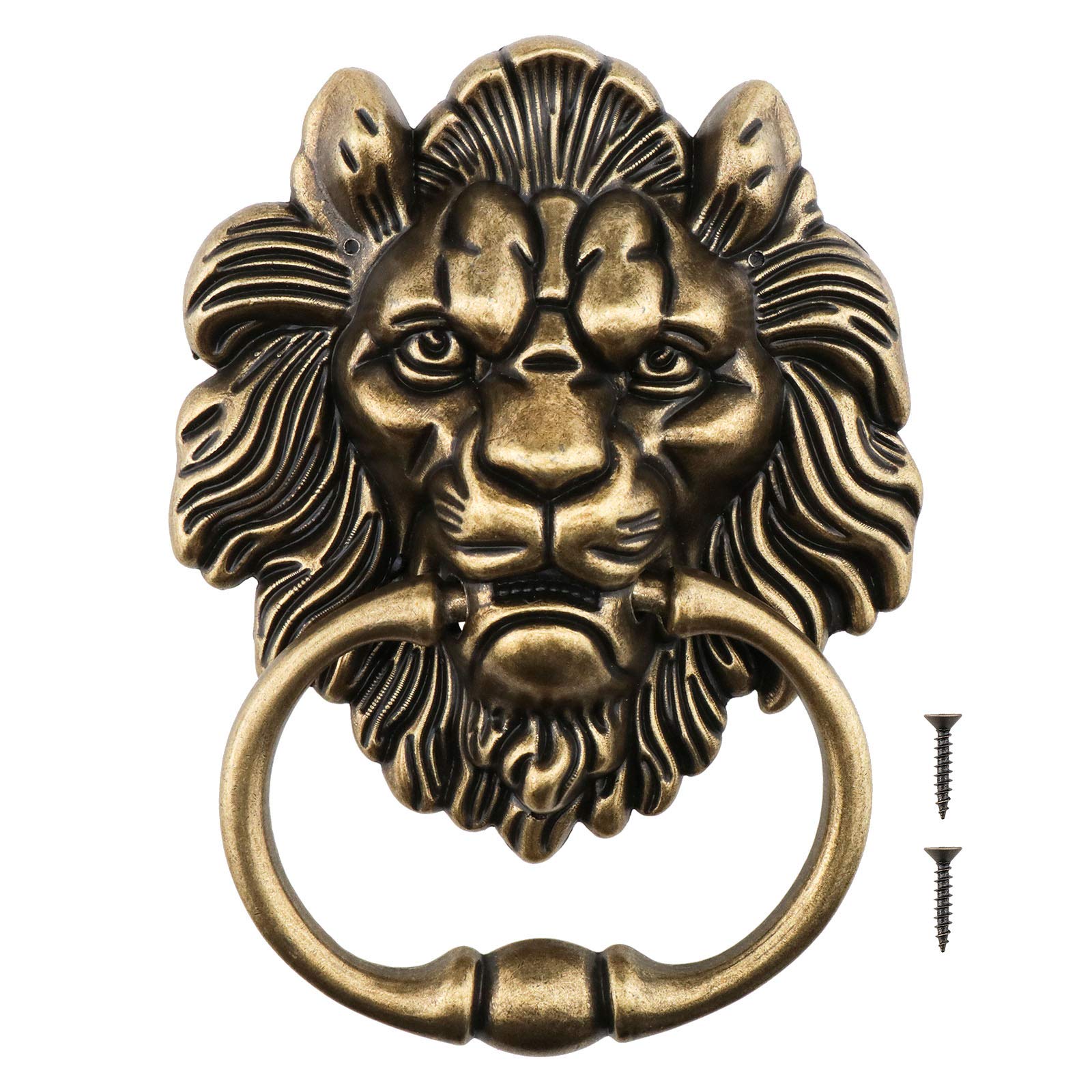 Be In Your Mind 15.8cm Lion Head Knocker with Screws Decorative Alloy Knocker Polished Bronze Classic Antique Design for Front Doors & Main Porches Accessories