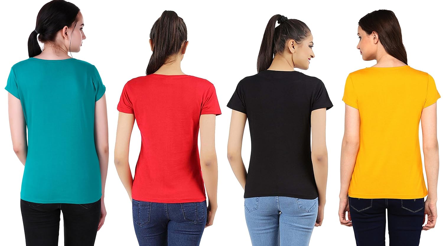 nivik women's round neck summer wear printed cotton t-shirts combo of 4
