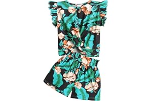 Arshiner Girls Shorts Sets 2 Pieces Outfits Twist Front Ruffle Sleeve T-Shirts and Shorts With Pockets Cute Clothes Sets