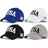 Lasnten 4 Pieces USA Hat 250 Anniversary Patriotic American Flag Baseball Hats for Men Cotton Adjustable Embroidered Dad Hat for Men Women Teens(4 Colors)
