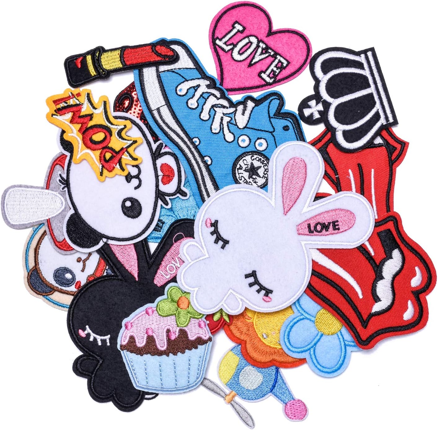 Wlkq Wappen-02 Embroidered Patch Accessories Assorted Size DIY Patches Sew On/Iron On Patches Applique for Jackets Jeans Pants Backpacks Clothes 24Pcs (Wappen-02-24Pcs)