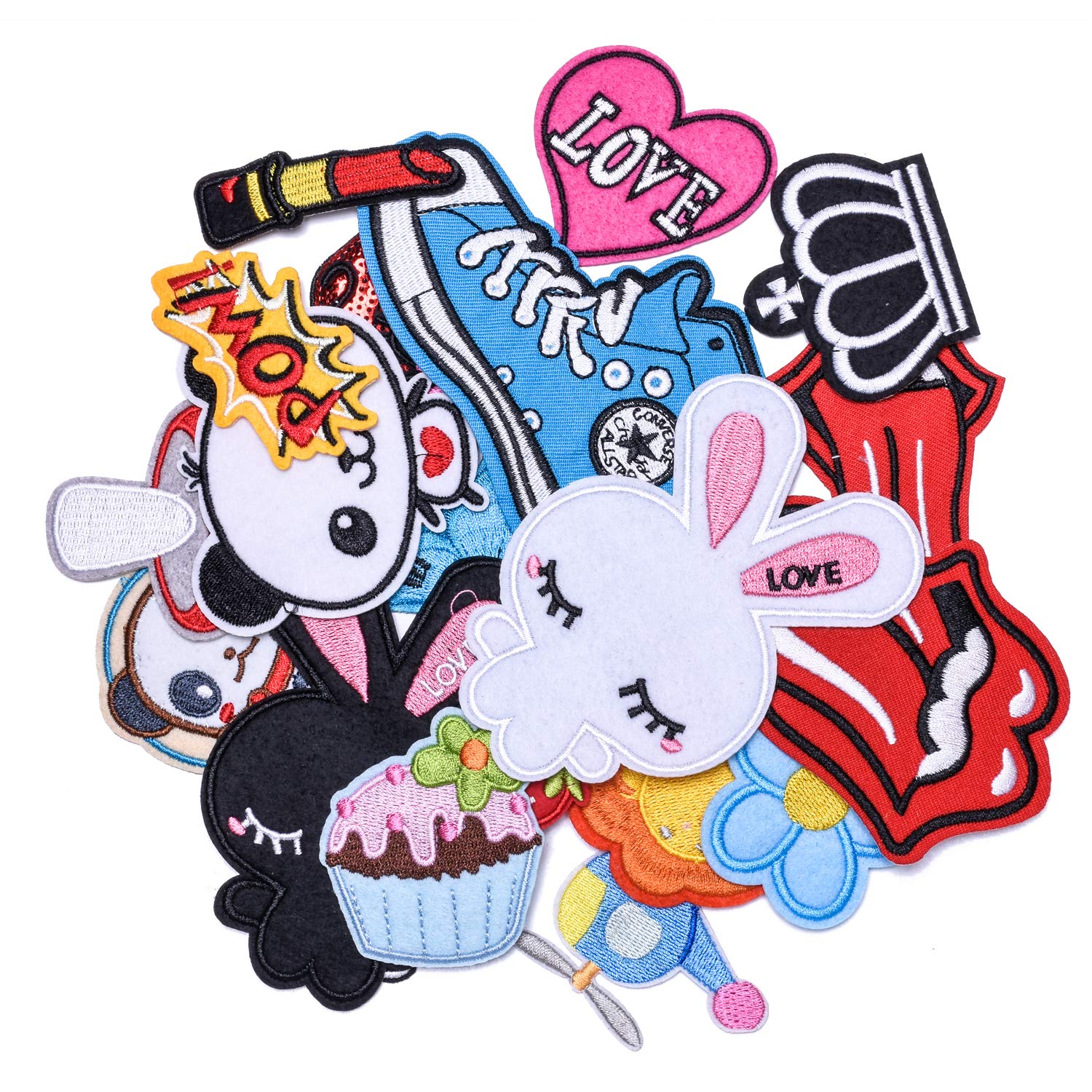 Wlkq Wappen-02 Embroidered Patch Accessories Assorted Size DIY Patches Sew On/Iron On Patches Applique for Jackets Jeans Pants Backpacks Clothes 24Pcs (Wappen-02-24Pcs)