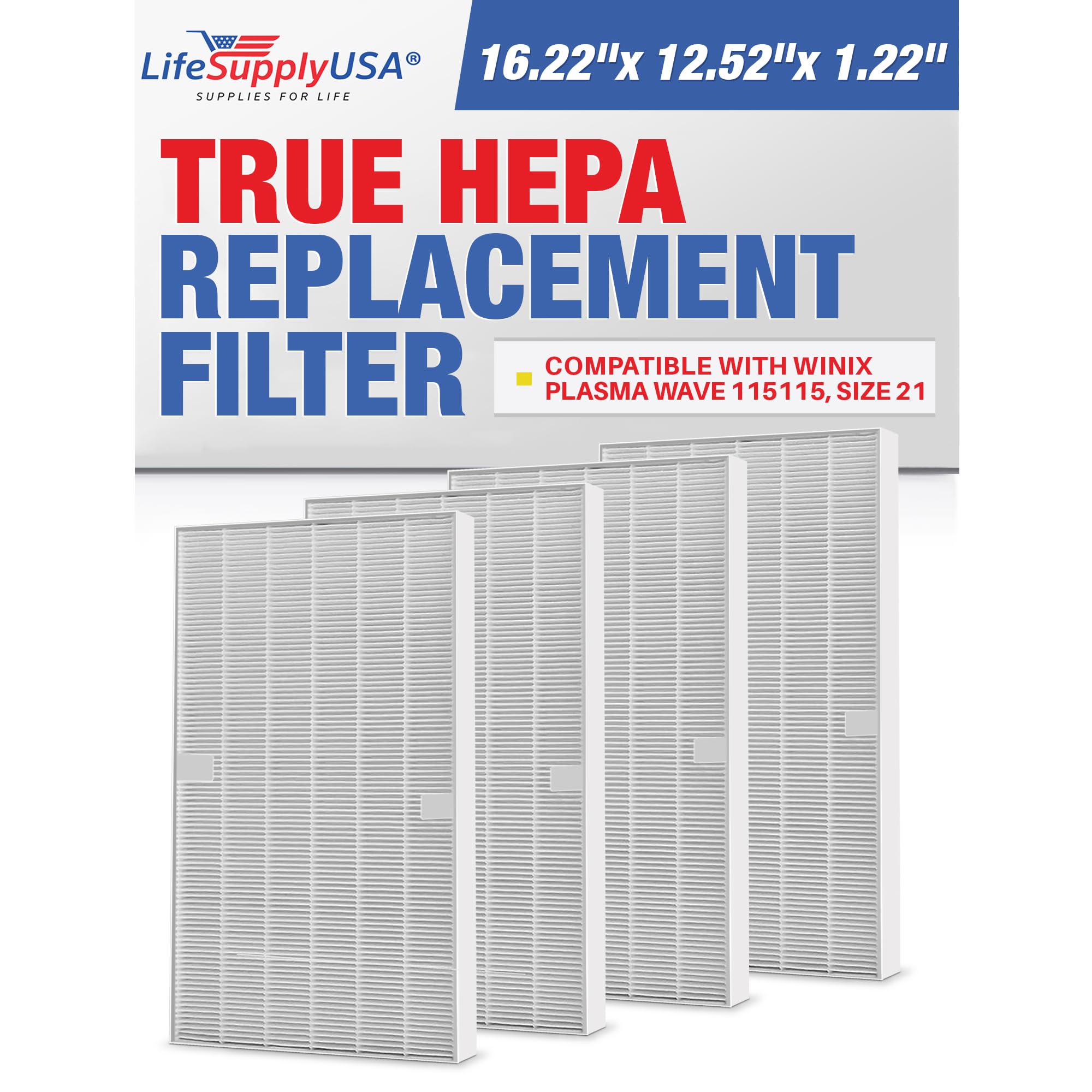Photo 1 of 115115 4 HEPA Filter A Replacement for C535, 5300, 5300-2, 5500, 5500-2, 6300, 6300-2, P300, AM90, C909, 9800 Compatible with Winix Air Purifier Filter Replacement Plasmawave Size 21 by LifeSupplyUSA
