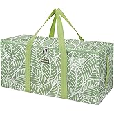 BALEINE Extra Large Storage Tote with Zippers & Carrying Handles, Heavy-Duty Oxford Fabric Moving Bags for Laundry, Space Saving, Storage, Antique Foliage