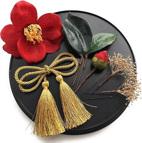 Amazon Co Jp 椿 髪飾り セット かすみ草 ゴールド ヘッドドレス ヘッドパーツ 成人式 和装 着物 振袖 プリザーブドフラワー ドライフラワー ジュエリー