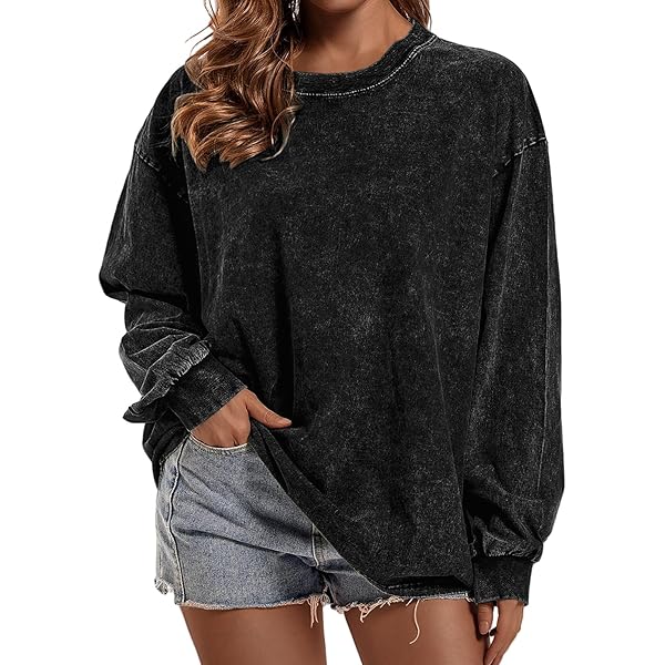 BINTEHGS Crewneck Oversized Long Sleeve Shirts for Women Loose Fit