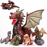 Deekin 7 Pcs Dragon Toy Set 16 Inch Large Dragon Stuffed Animal with 4 Baby Plush and 2 Eggs in Mommy's Belly Dinosaur Plushies Gifts for Boys Girls Birthday(Retro Style)
