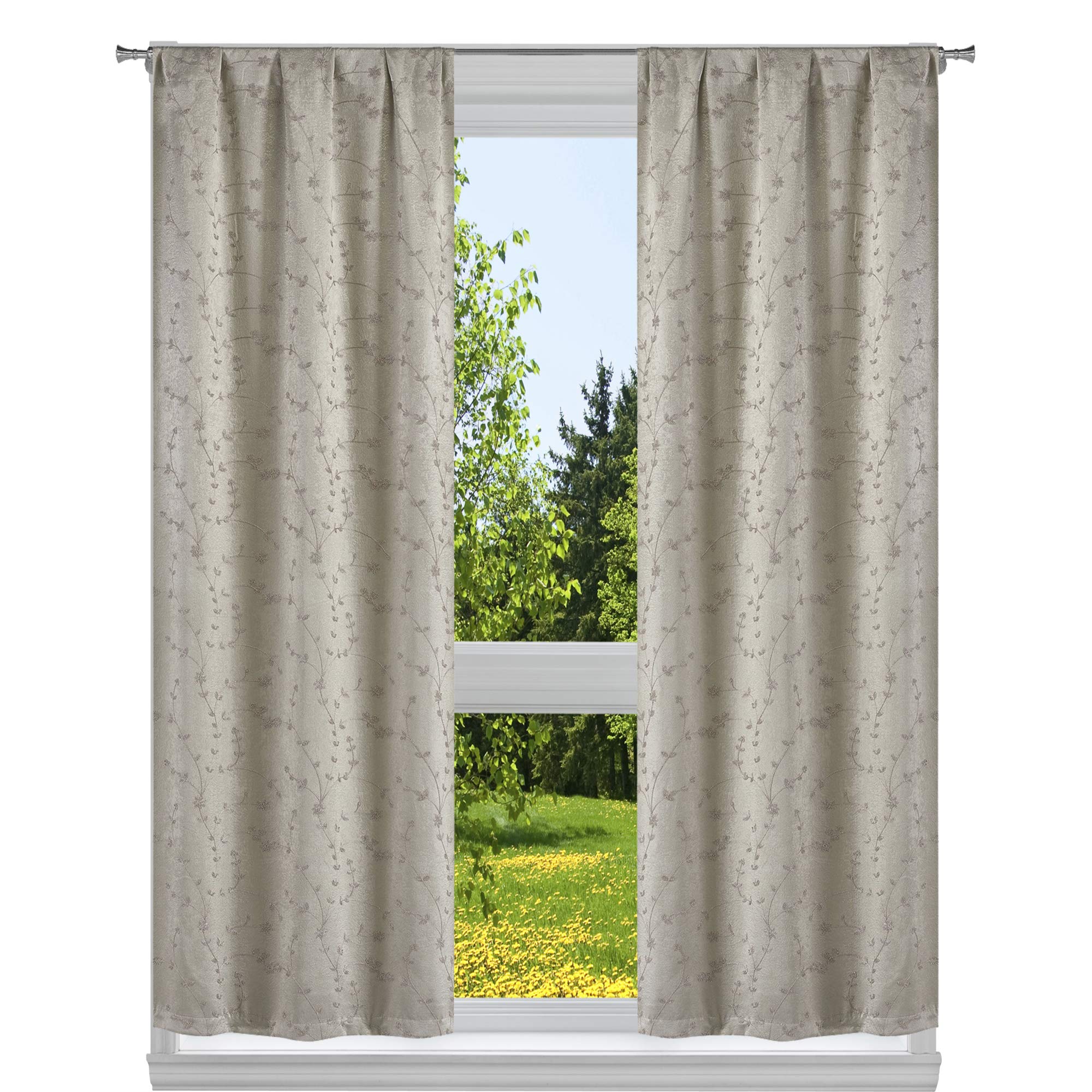 Kelvin Leaf Embroider Blackout Curtain Set, Almond, 38x96