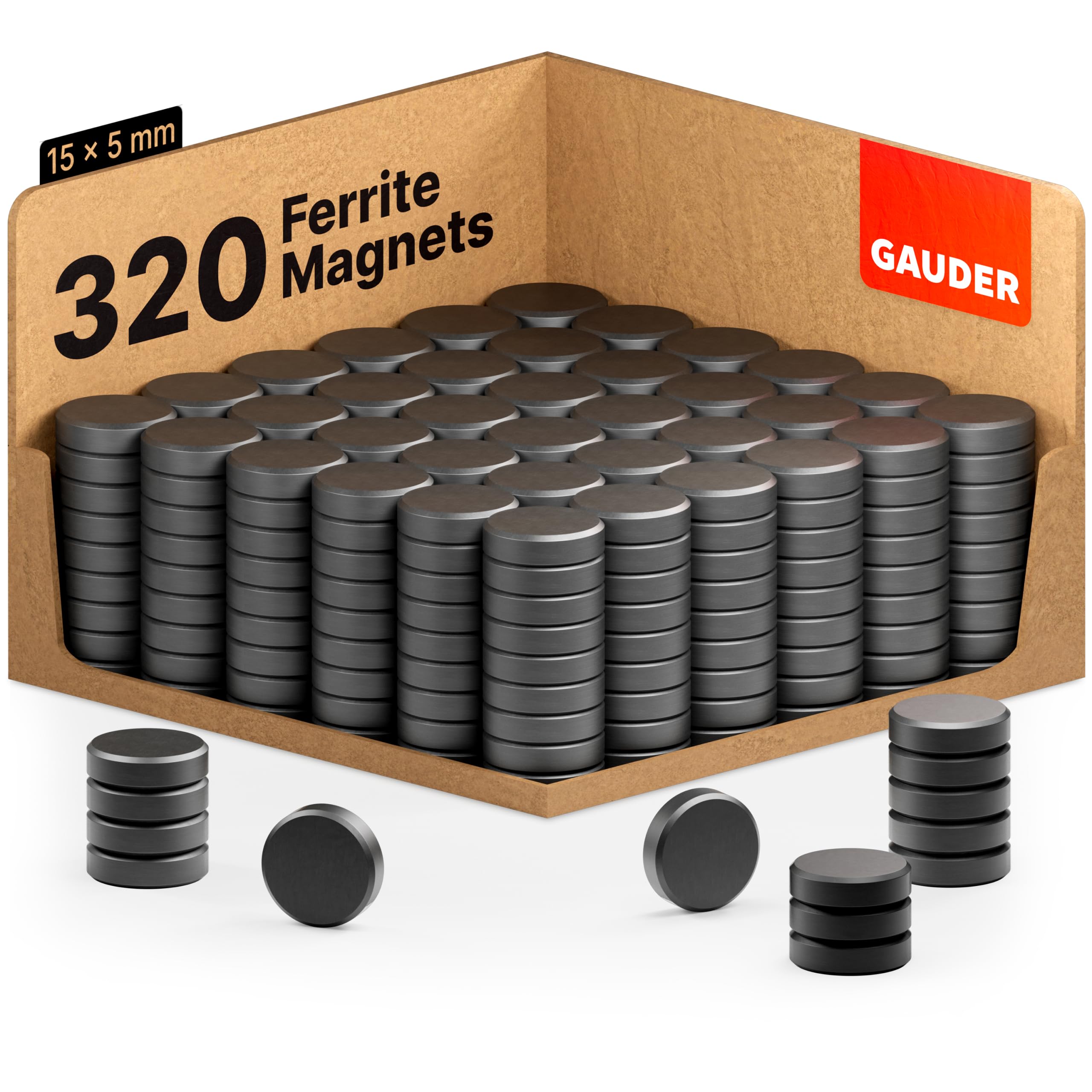 GAUDER Magnets for Whiteboard, Notice Board & More (15 x 5 mm) | 320x Magnets for Crafts | Fridge