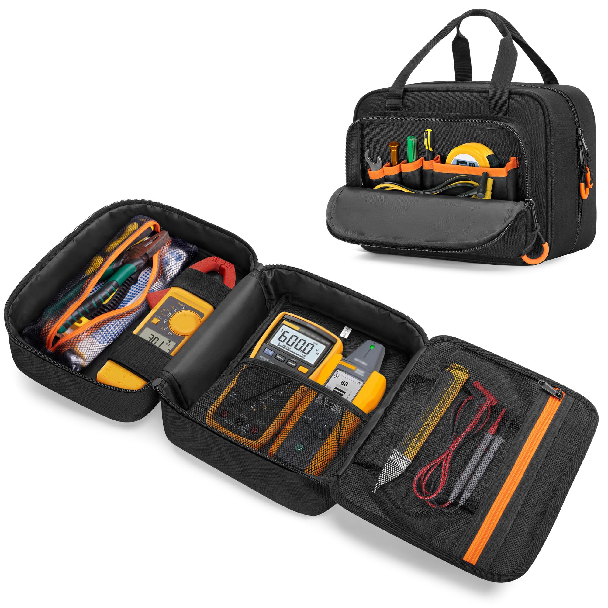 Photo 1 of Rexmica Carrying Bag Compatible with Fluke Digital Multimeter/325 Clamp Multimeter, Electric Tester Tool Storage Bag with Multiple Pockets for Electrician (Bag Only)