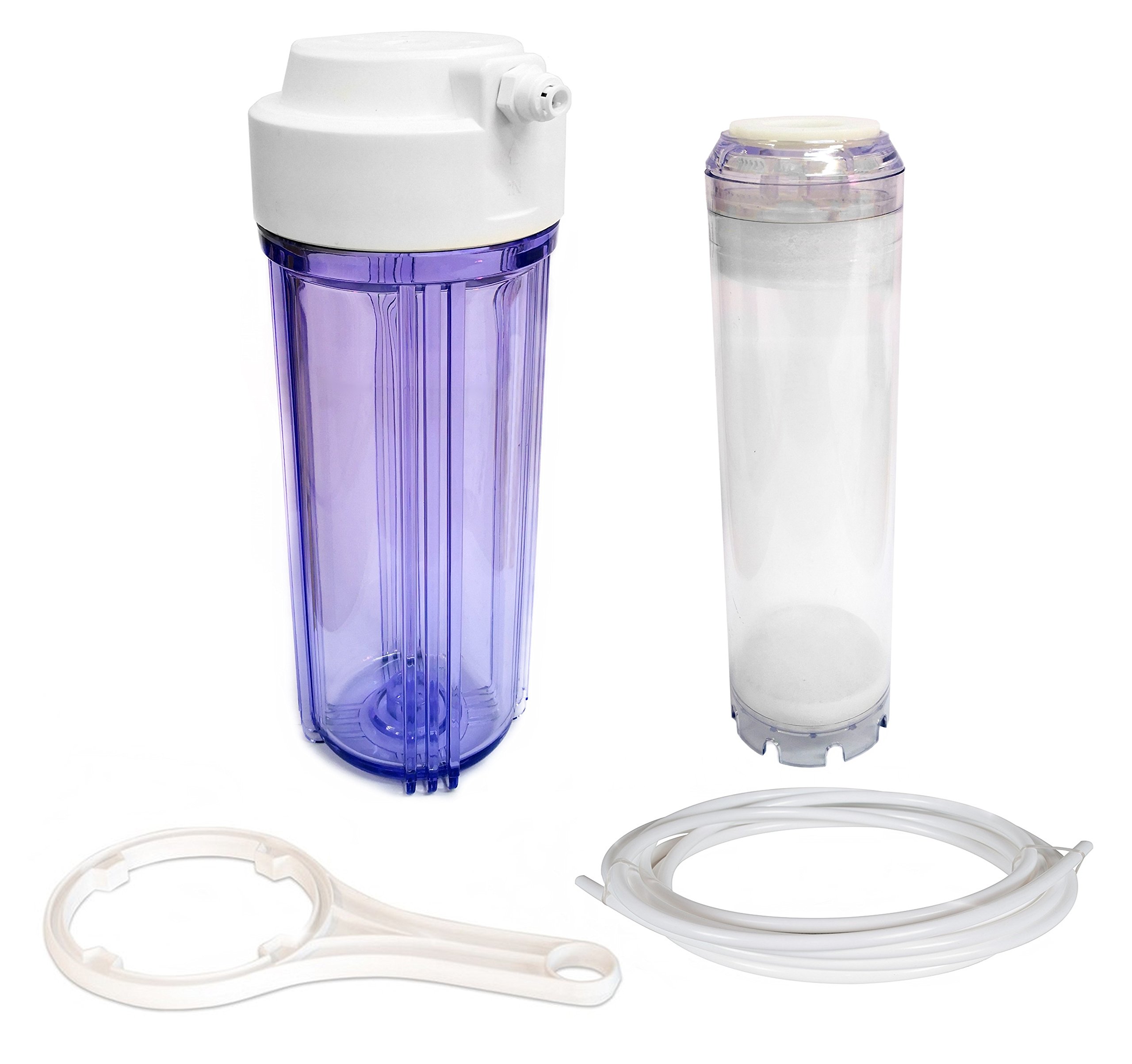 Finerfilters Fluidised Bed or Phosphate Reactor Filter System - 10" Clear Housing with 1/4" Connections, Refillable Media Cartridge and 5M of Tubing