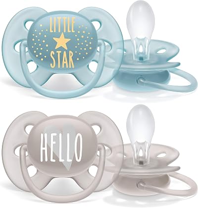 Philips Avent Ultra Soft Pacifier 2 Pack BPA Free 6-18 Months Blue Grey