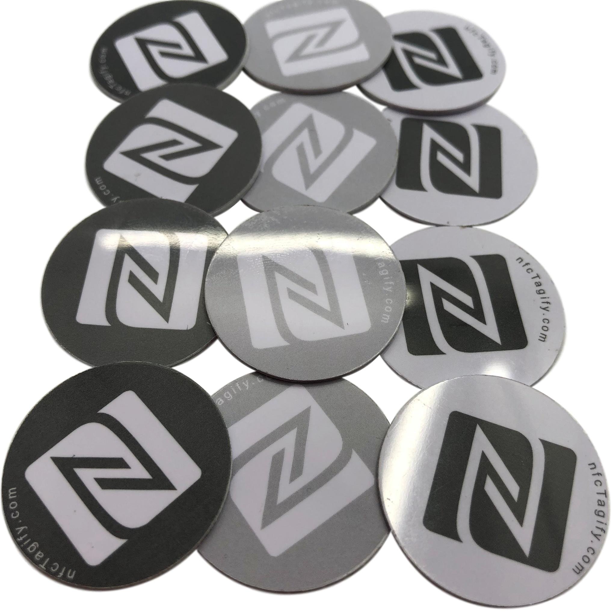 A Set of 12 NFC Tags NTAG213 | Hard PVC and Strong 3M Glue | 3 Colours Elegant ‘N’ Logo Design | Suitable for Home and Office Appliances | Made by NFC Tagify
