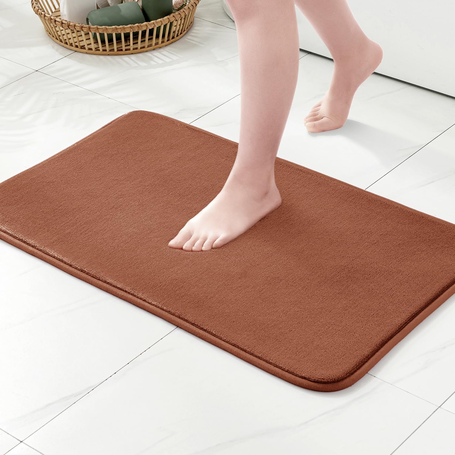 MIULEE 1 x Non-Slip Hydrophilic Memory Foam Bath Mat Superfine Soft Comfortable Entrance Mat for Bathroom Bathtub Kitchen 50 x 80 cm Coffee