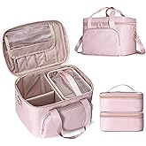 Prokva Travel Makeup Bag with 2 Pouches and Adjustable Dividers, Large Cosmetic Case Make up Organizer for Women Fits Bottles Vertically, Pink (Patented Design)