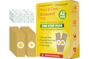 SAMSALI Wart Corn Remover Pads for Feet: 42 Pack 40% Salicylic Acid Extra Strength Bandages for Plantar Warts Corns Small Callus on Feet Hands Toes - Safe Effective Treatment for Adults Children (42 Pads)