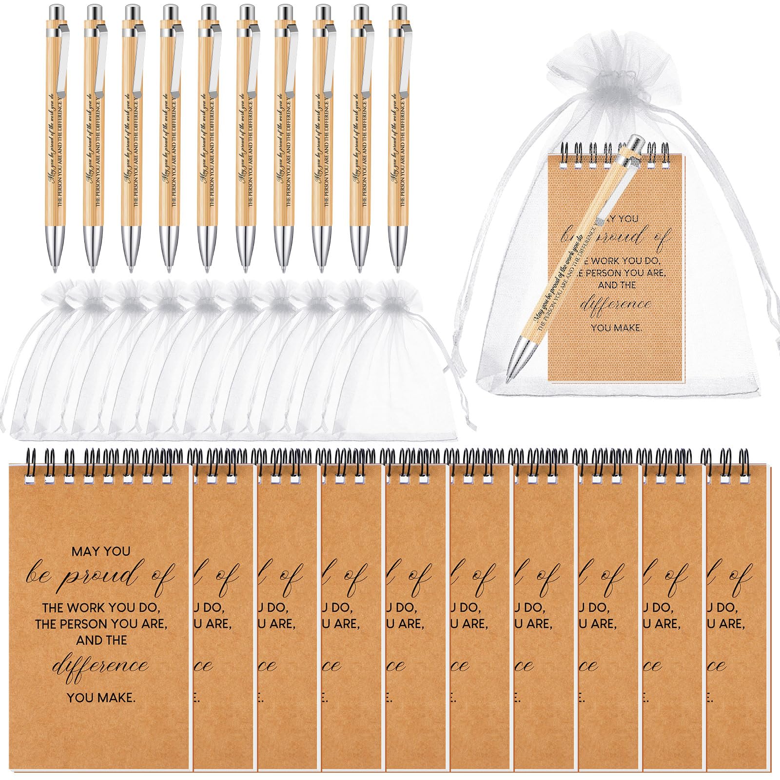 Tenare 30 Pcs Christmas Thank You Gifts Bulk Include Inspirational Bamboo Pens Motivational Spiral Notebooks Organza Bags Employee Appreciation Gifts for Teacher Staff Coworker