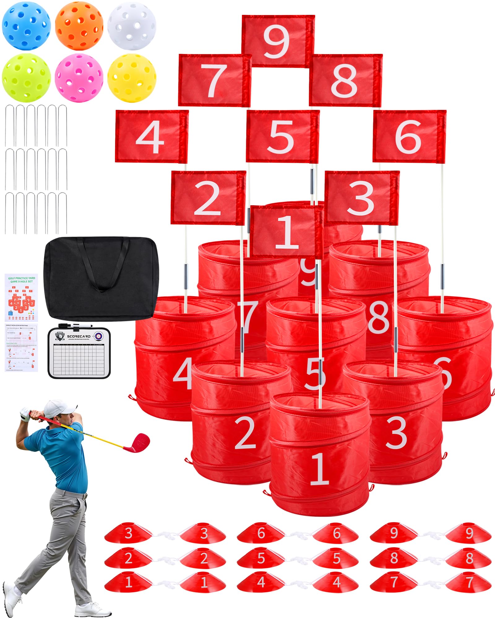 Photo 1 of Backyard Golf Game, Portable 9 Hole Outdoor Golf Course for Indoor & Outdoor Play, Yard Golf Practice Game Gifts for Family and Adults, Lawn Beach Yard Park Golfgame for Adults - No Clubs