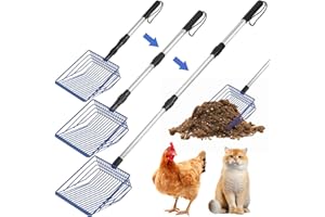 Jonkehai Chicken Poop Scooper 6inch Metal Chicken Litter Scoop Extendable Metal Cat Litter Scoop 23 to 42" Long Chicken Coop Litter Scoop Litter Sifting Shovel Chicken Coop