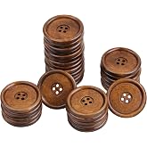 YAKA 40pcs Round Wood Buttons 4 Holes for Sewing Clothing,Sewing Buttons for Crafts 1.57inch Brown