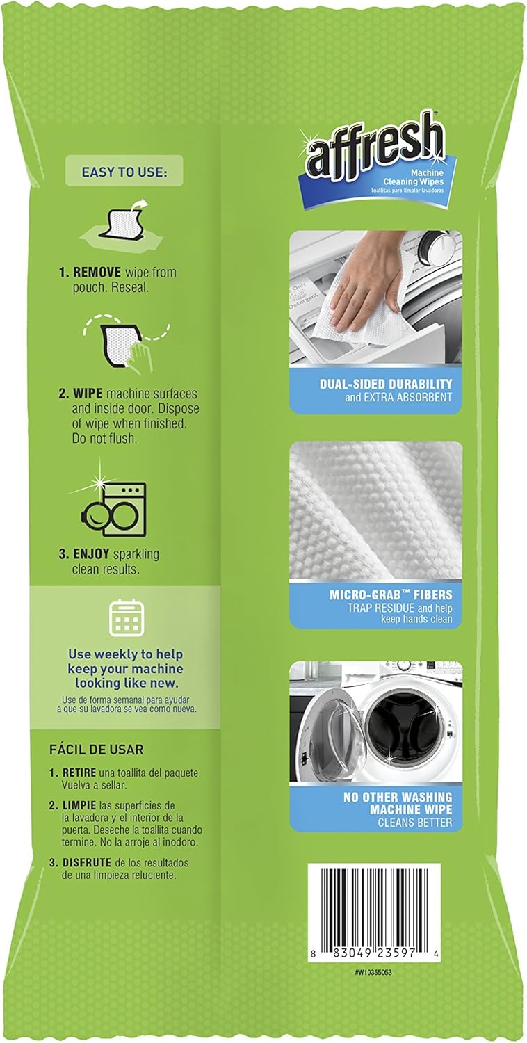 Affresh W10355053 Washing Machine Cleaner | Cleans Front Top Load Washers, Including HE, 24 Wipes, white: Home Improvement