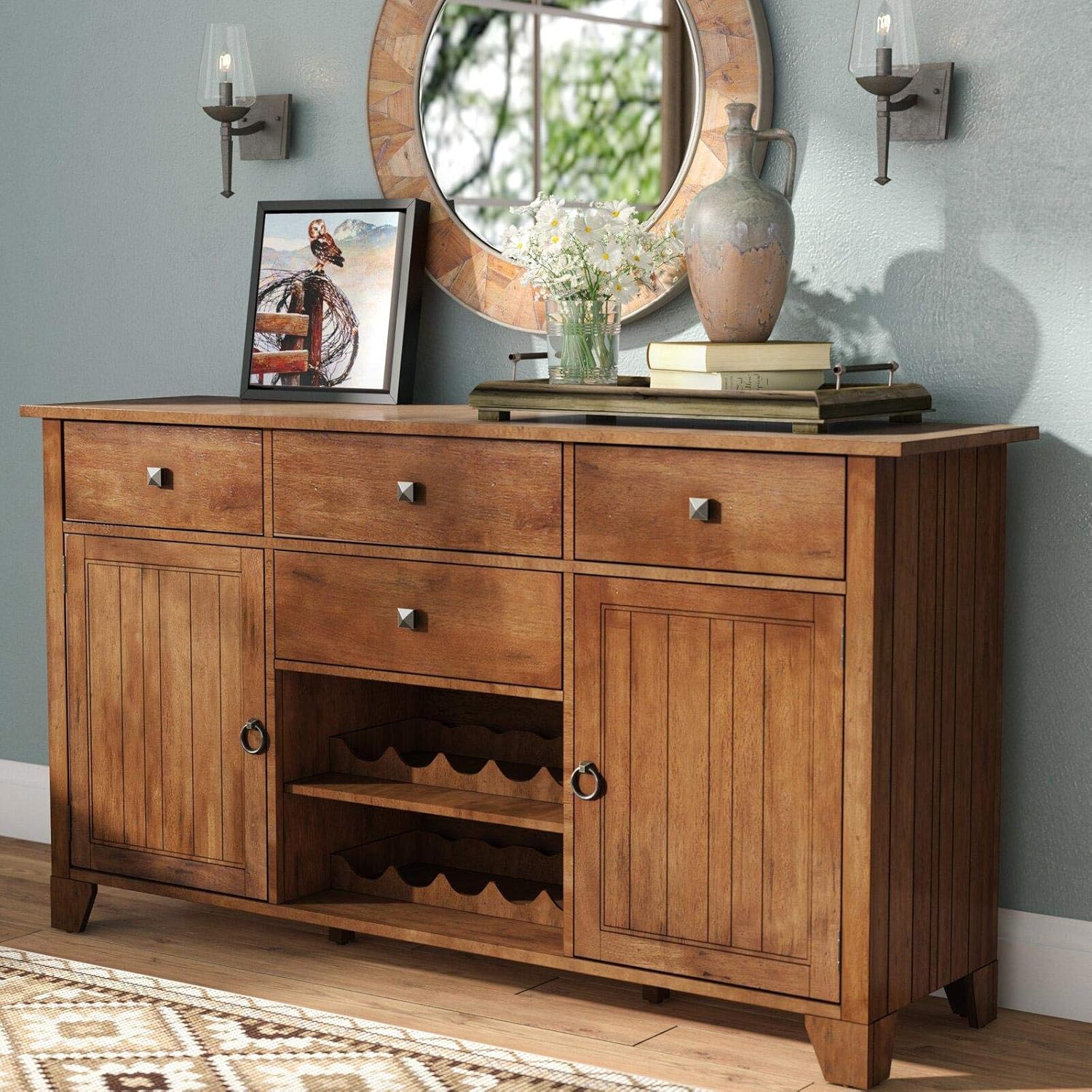 Basilio 66" Wide 4 Drawer Rubberwood Sideboard Buffets