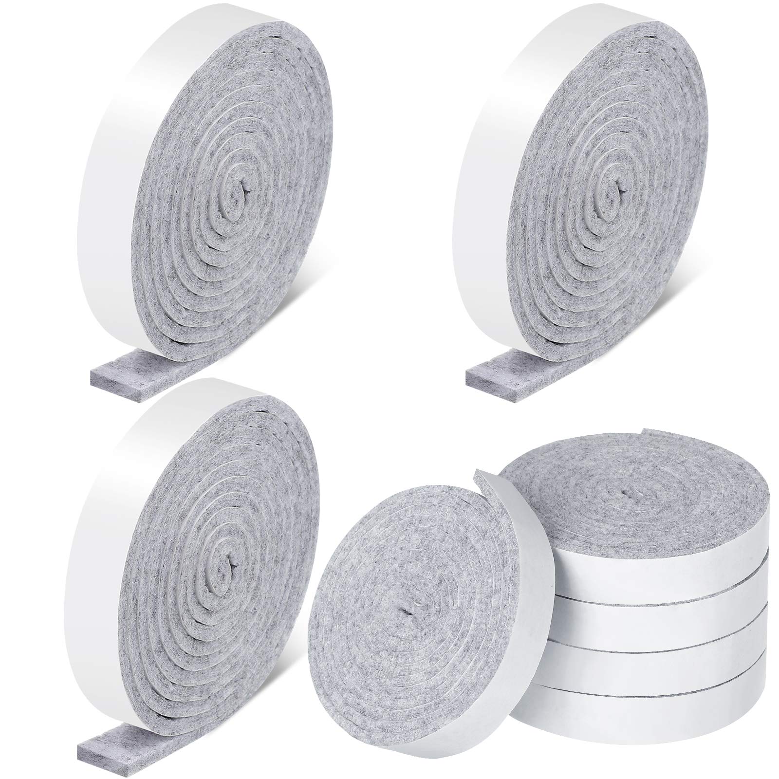 Zonon 8 Rolls 1/2 x 480 Inch Felt Strips with Adhesive Backing Furniture Felt Tapes Self-stick Heavy Duty Polyester Pads Rolls for Protecting Hardwood Floors and DIY Adhesive(Light Grey)