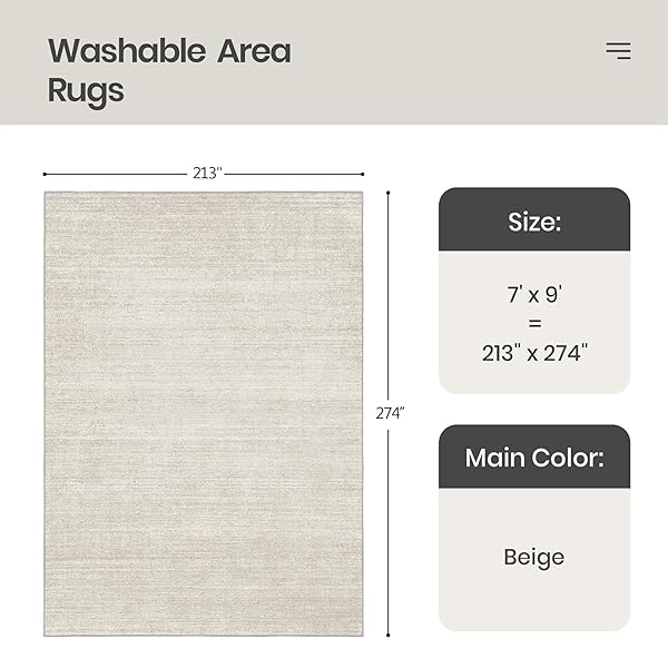 VALENRUG WASHABLE RUGS 5X8 – STAIN RESISTANT 5X8 AREA RUGS FOR LIVING ROOM, NON SLIP BACKING PRINTED RUGS FOR BEDROOM, FOLABLE MACHINE WASHABLE AREA RUG (5’X8′, BEIGE)