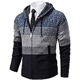 Mylldey Mens Hoodies Knit Sweater, Full Zip Fleece Lined Cardigan Sweaters Casual Regular Fit Knit Hooded Men Sweater Jacket