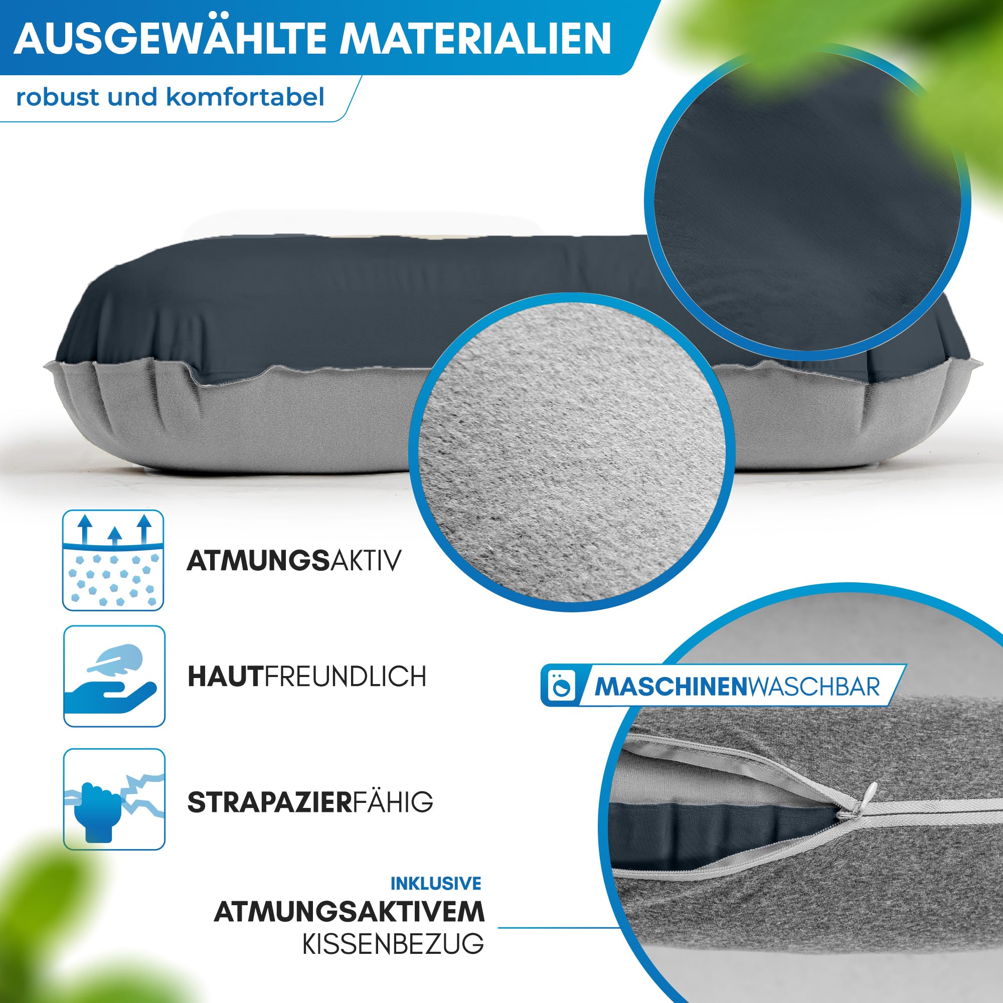 NORDMUT® Campingkissen aufblasbar [SoftSleep+] Komfortables Kissen Ultraleicht mit kleinem Packmaß – Reisekissen aufblasbar inkl. waschbarem Kissenbezug (Schwarz) 2