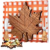 Nuenen 1 Set Fall Maple Leaf Mini Charcuterie Board Gift, 8.3 x 7.5 in | Autumn Small Cheese Board Set with Knife Fork, Acacia Wood Serving Trays, For Thanksgiving, Harvest Baby Shower Party Decor