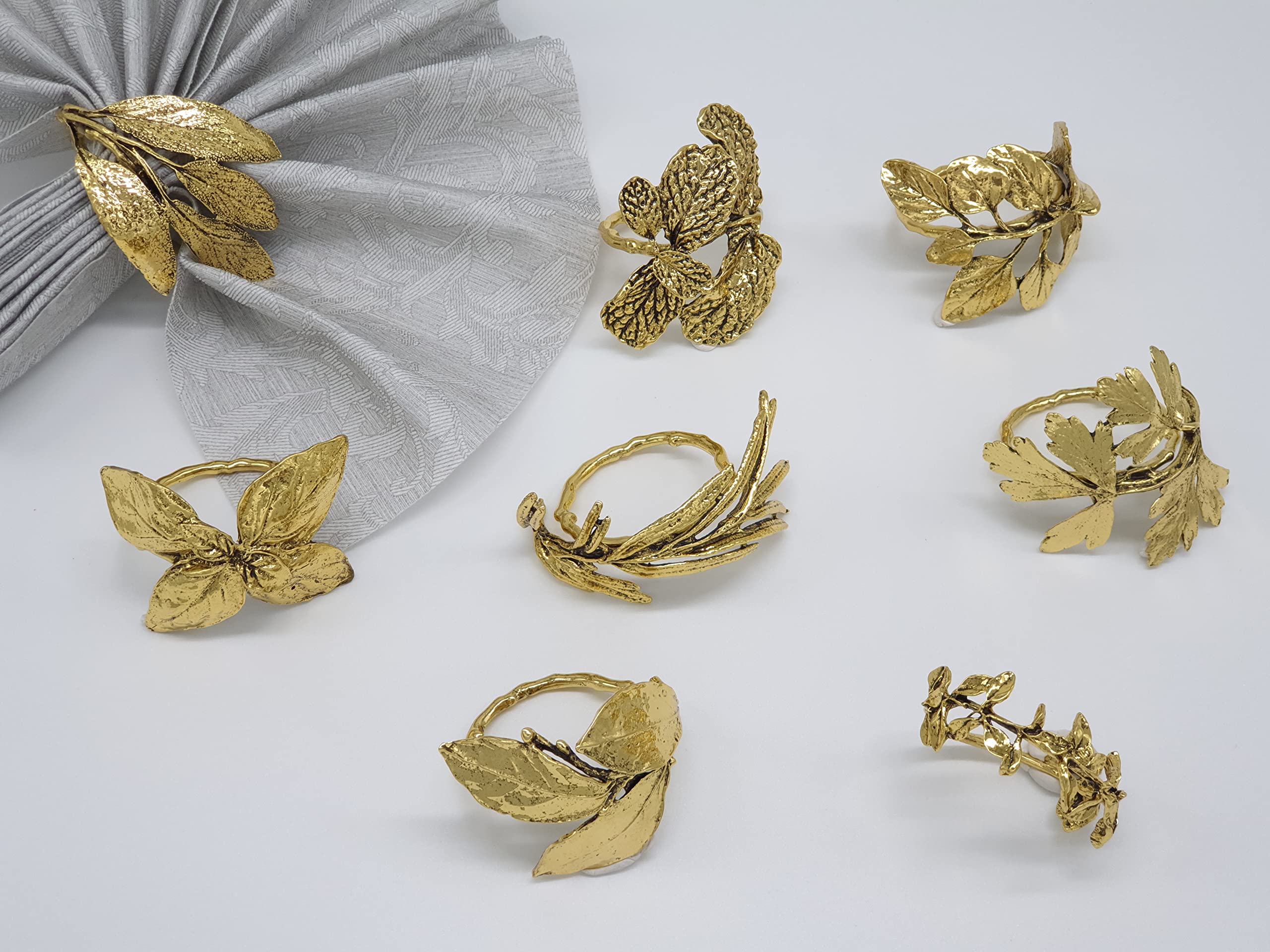 Silver Herb Napkin Rings - Leaf Napkin Ring Set of 8 for All Occasions - Ideal for Thanksgiving Christmas Wedding Fall Party Celebrations (Silver)