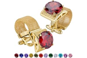 HAWSON Birthstone Gold Tone Cufflinks for Men with Chain Shirt cuff links Wedding Business Birthday Christmas Gifts for Men