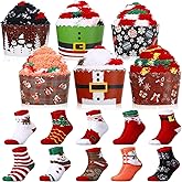 Suhine 10 Pairs Christmas Fuzzy Socks for Women, Xmas Cupcake Gift Socks Bulk