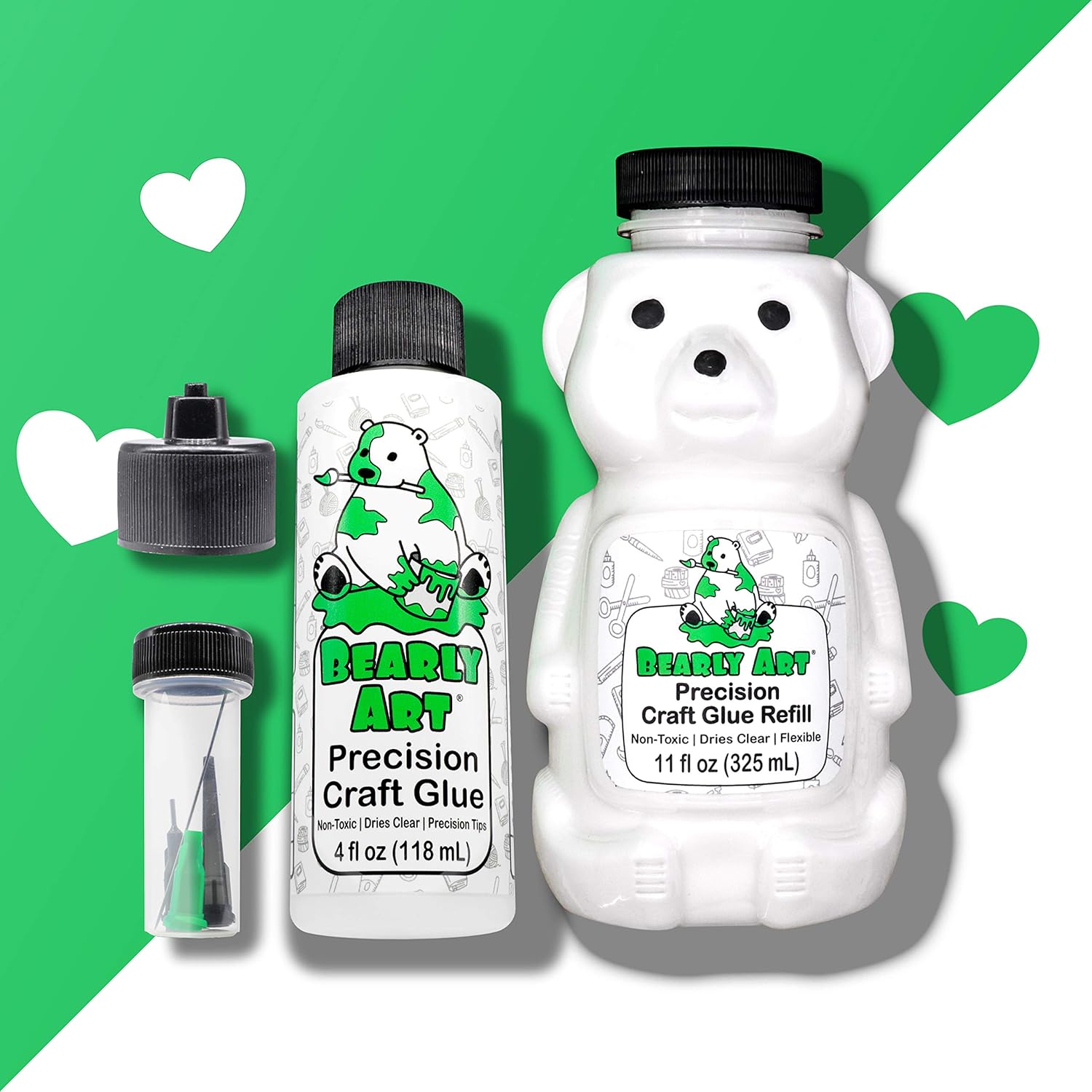 Bearly Art Precision Craft Glue -The Bundle - 4fl oz and 11fl oz Refill Bear - Tip Kit Included - Wrinkle Resistant - Flexible and Crack Resistant - Strong Hold Adhesive - Made in USA: Industrial & Scientific